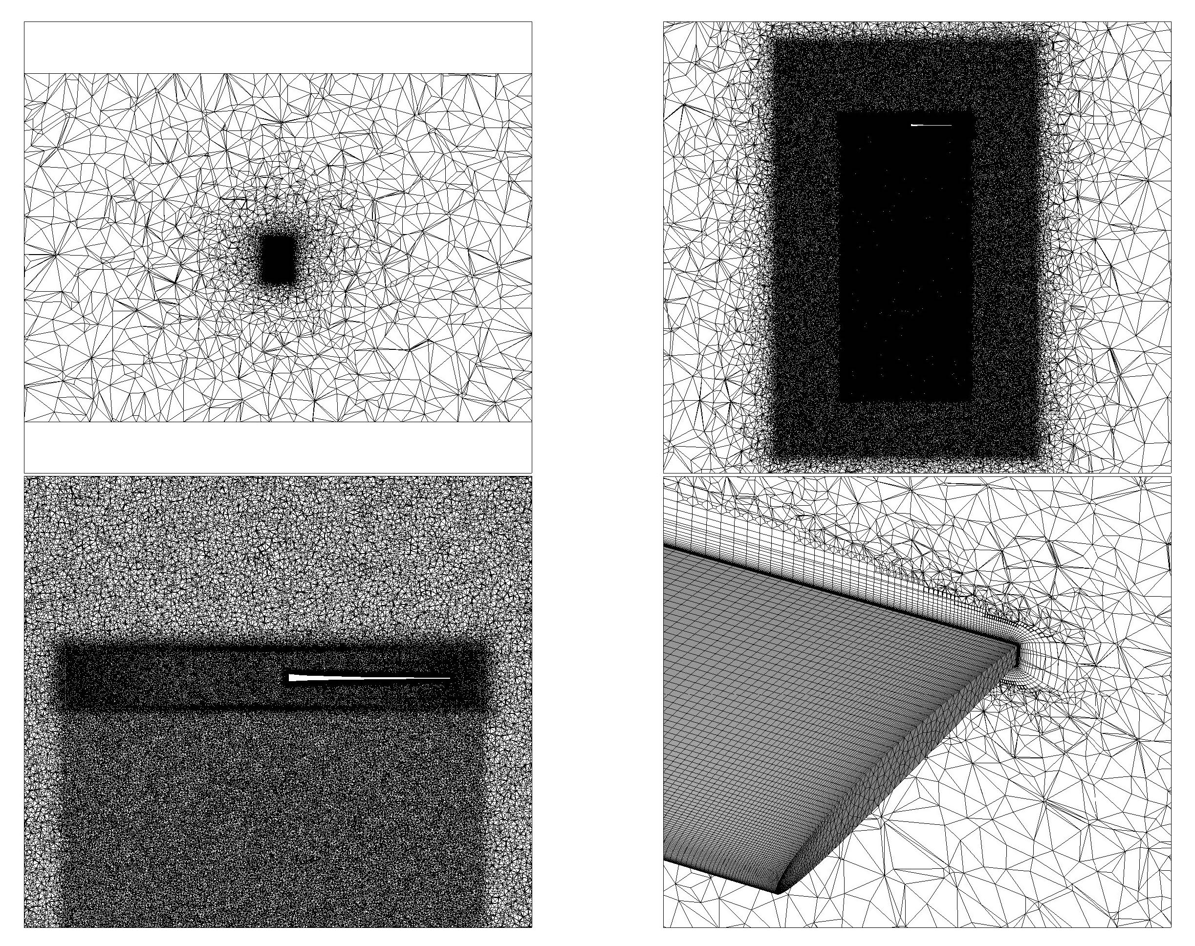 ブレード先端付近（右下）の体積メッシュおよび表面メッシュの断面表示画像